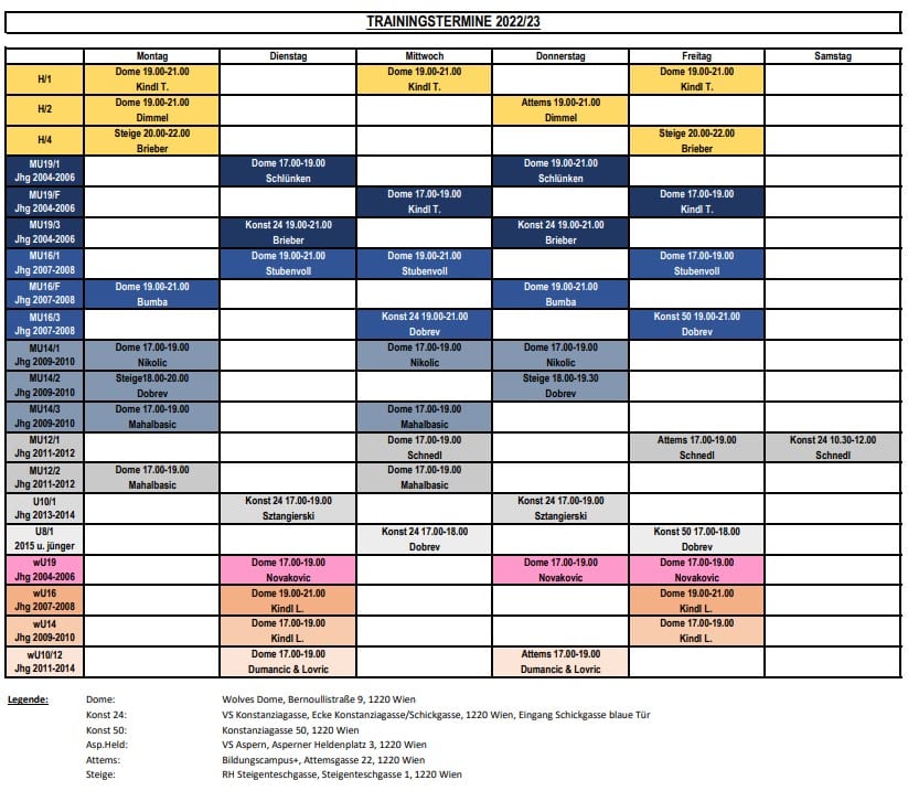 Hallenplan und Try-outs